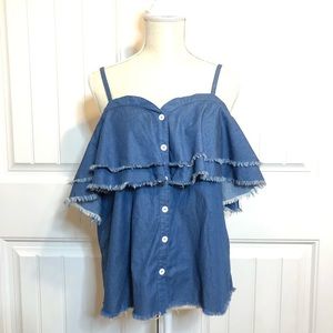 Umgee chambray denim cold shoulder top